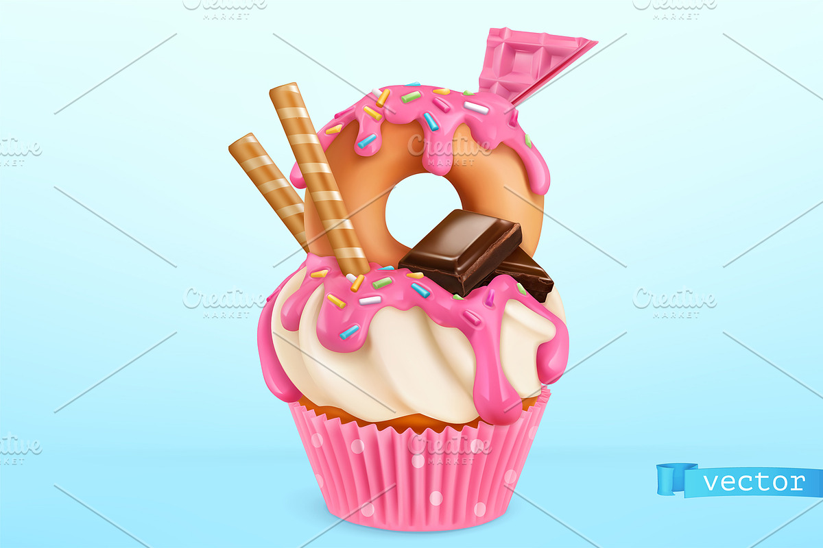 Cake, cupcakes, donuts, vector icons, an Icon by Allevinatis Studio (Photo 4 of 9)