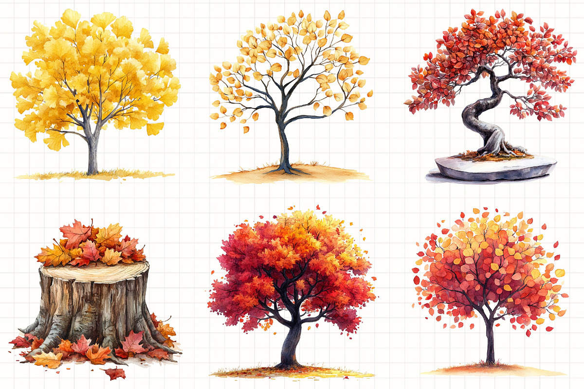 Watercolor Autumn Trees Clipart, an Illustration by Libby Wishes (Photo 2 of 6)
