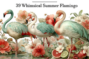 Whimsical Summer Flamingo Clipart, an Illustration by DreamArtGraphic
