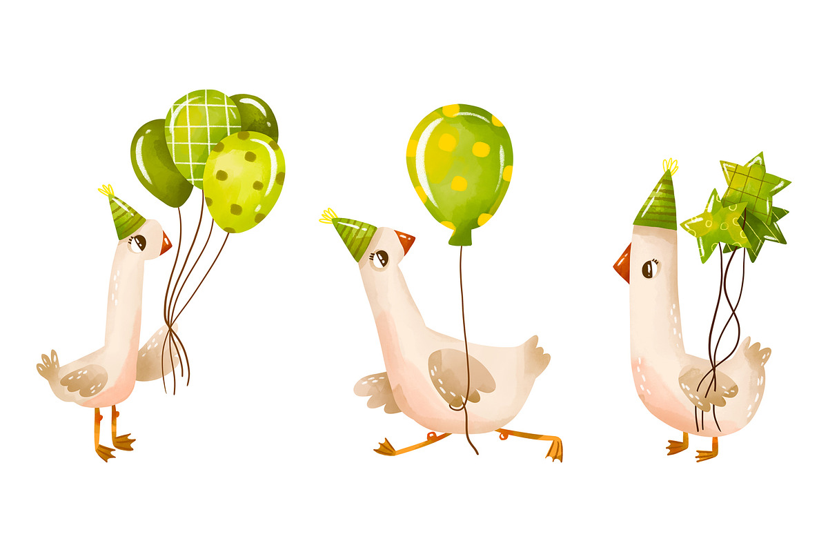 Green Birthday Goose Clipart Set, an Animal Illustration by the_myro (Photo 6 of 10)