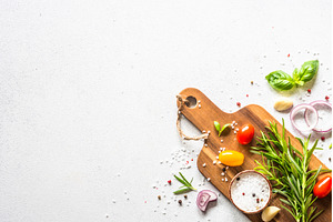 Food cooking background on white, a Food & Drink Photo by Nadia-nb