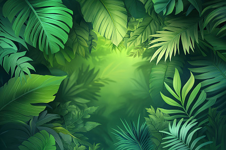 Lush tropical forest leaves create a vibrant green backdrop in a rainforest set, a Nature Photo by AlyaAnd