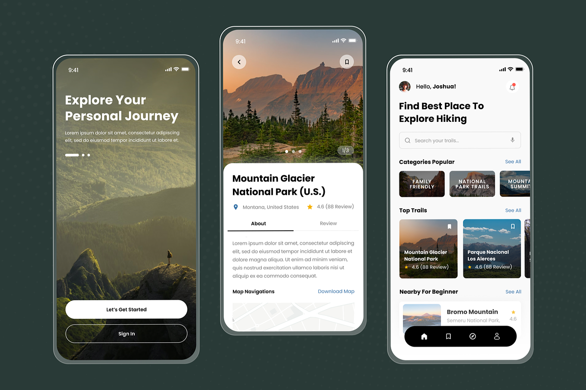 Hiking Guide - Mobile App UI Kits, an App Template by SquidPixey (Photo 2 of 3)