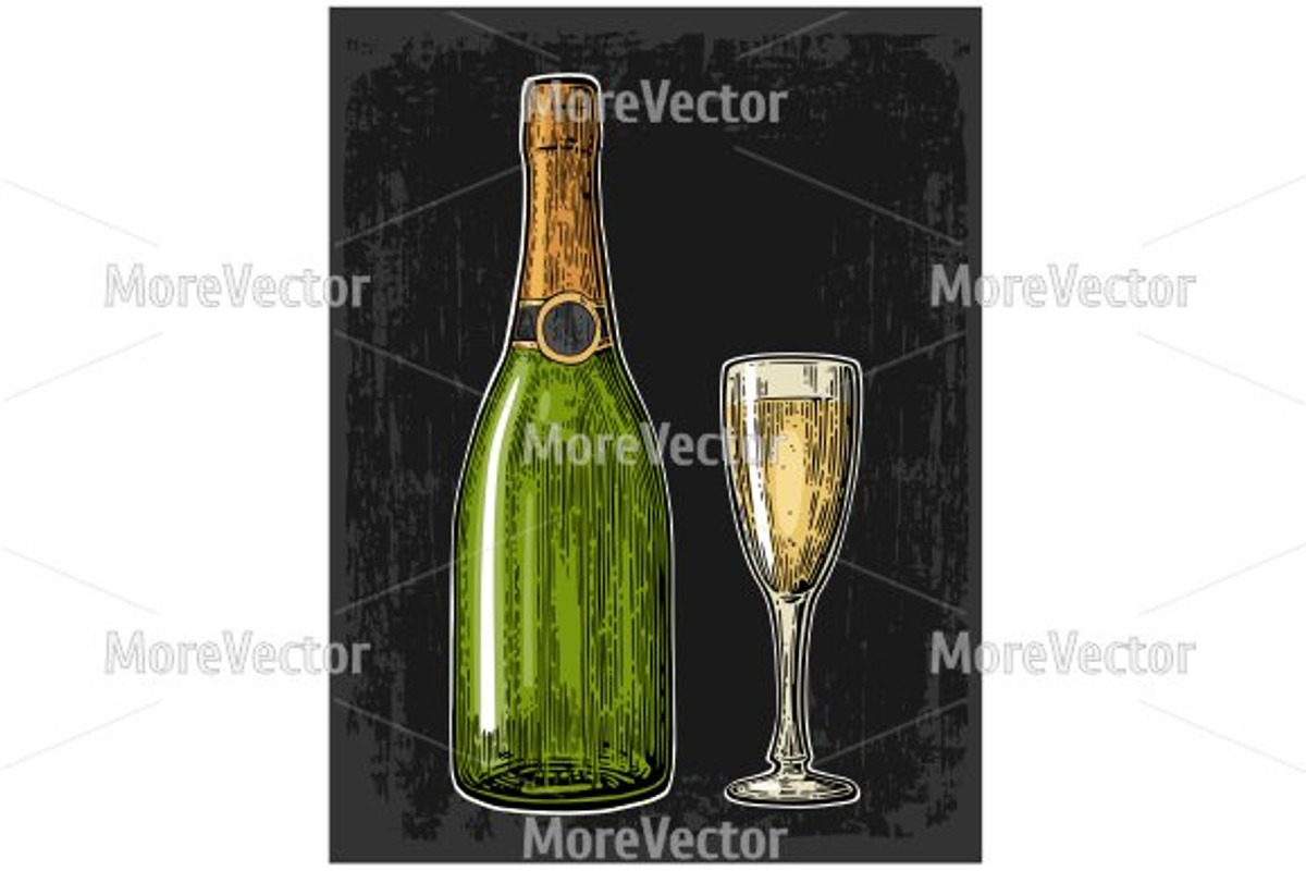 Bottle Champagne explosion and glass, a Food Illustration by MoreVector (Photo 2 of 2)