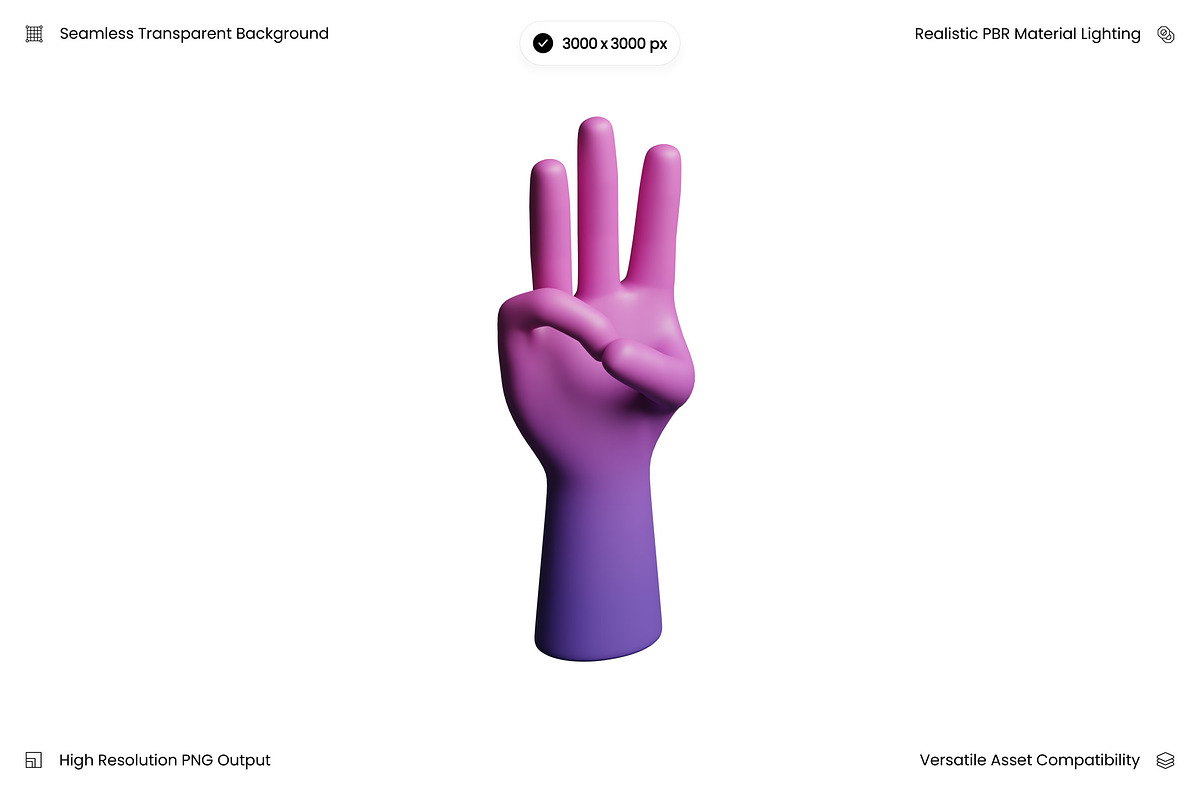 Gradient Peace Hand Gesture 3D, an Object 3D Model by Wencory (Photo 2 of 3)