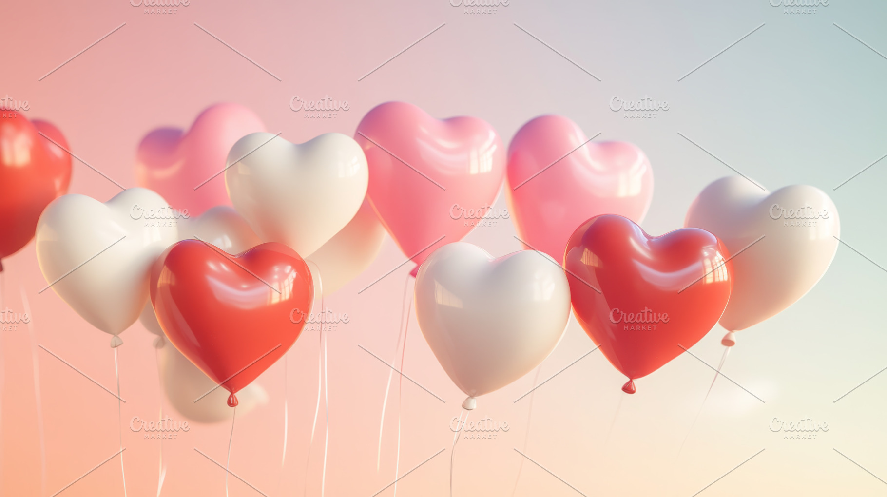 Cluster of heart balloons in pink shades on a soft pink backgrou, an Abstract Photo by Natalia Klenova's Shop