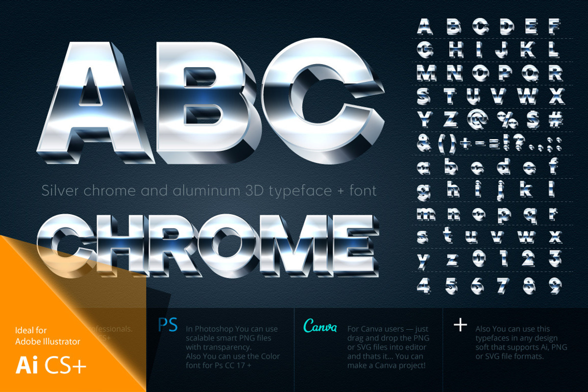 Silver chrome and aluminum 3D font preview 2