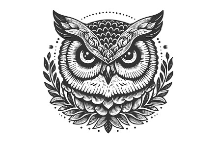 owl face engraving sketch vector, an Animal Illustration by AlexArt
