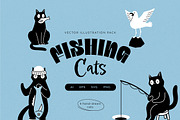 Fishing Cats Vector Illustrations, an Animal Illustration by helenreveur (Thumbnail 1 of 5)