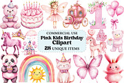 Pink Kids Birthday Clipart, an Illustration by Craft Nest (Thumbnail 1 of 5)