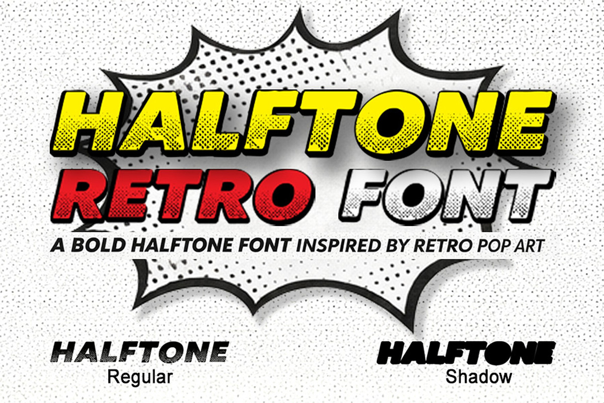 Halftone Retro Font, a Sans Serif Font by Art StoreID (Photo 1 of 14)