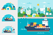 Cargo Shipping and Storage Set, a Transportation Illustration by Julia Batsheva (Thumbnail 1 of 3)