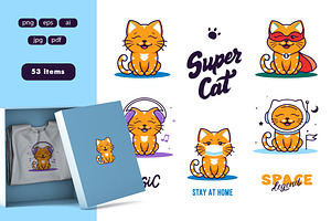 Set Of Logos Funny Cats