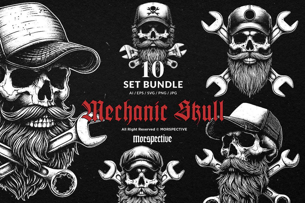10 Bundle Dark Art Mechanic Skull, an Illustration by Morspective (Photo 1 of 7)