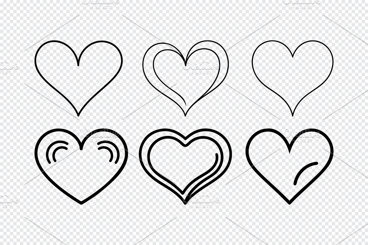 Six simple line art heart icons set, an Icon by Toufiqul