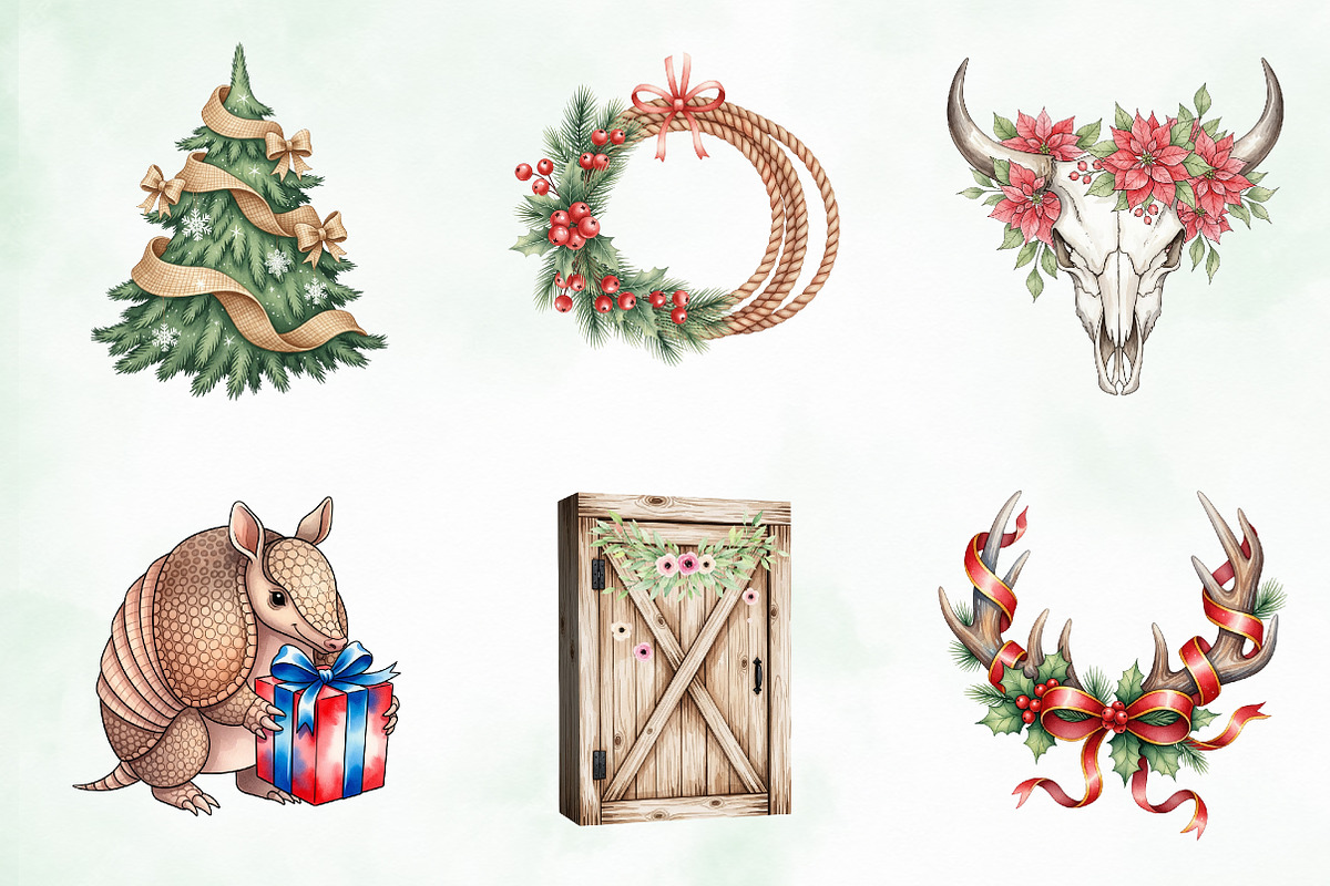 Watercolor Western Christmas Clipart, an Illustration by Creative Art (Photo 5 of 10)