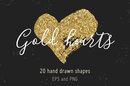 Gold glitter hand drawn hearts