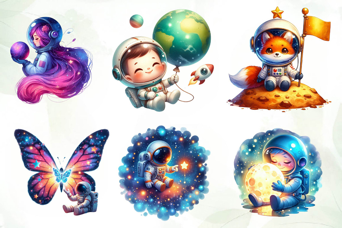 Watercolor Astronaut Space Clipart, an Illustration by CreationArt (Photo 4 of 5)