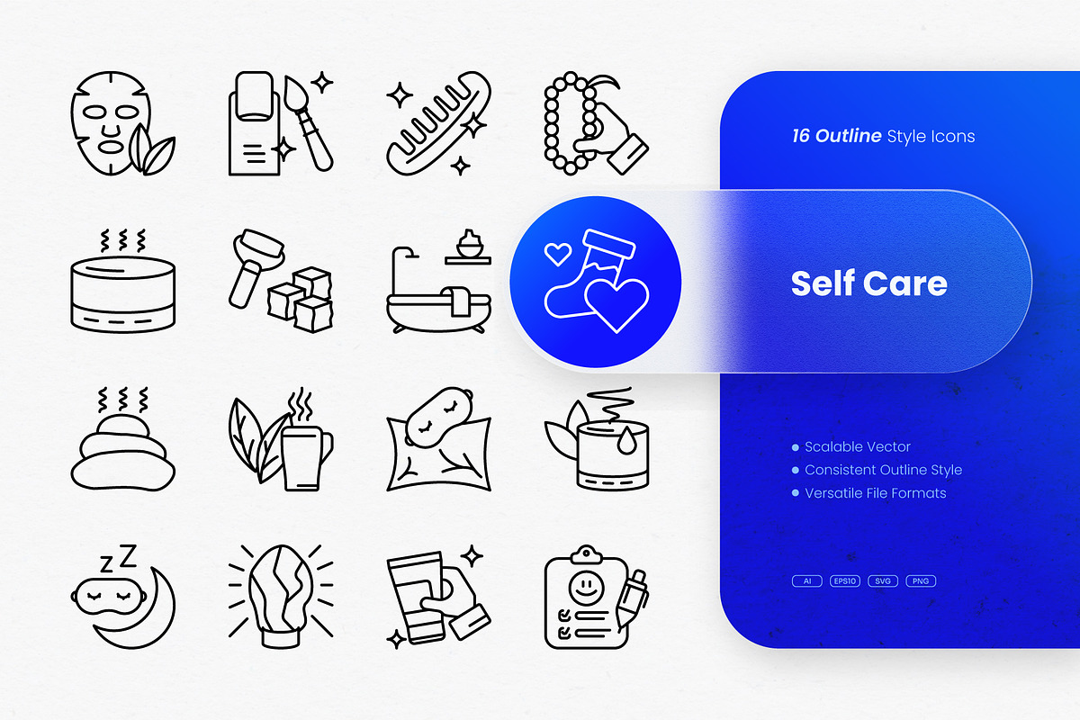 Self Care Outline Icons, an Outline Icon by cidcud_graphic