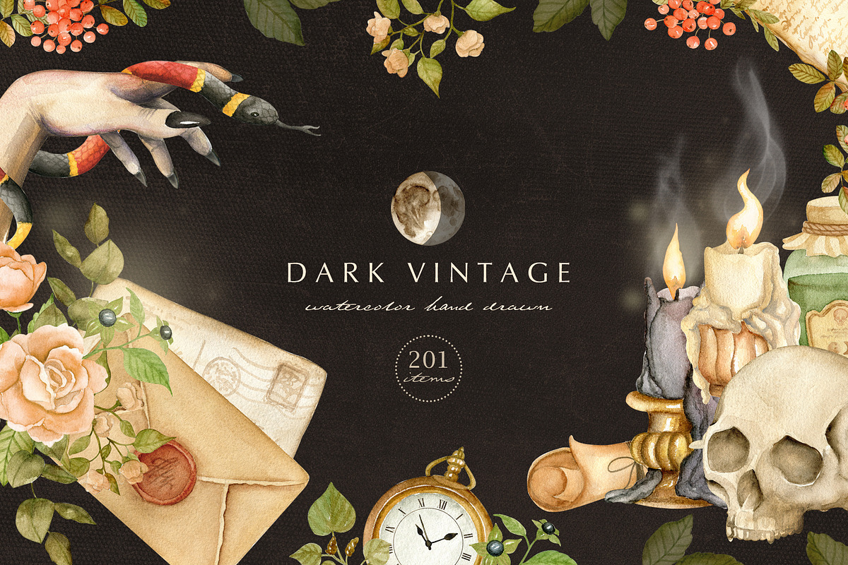 Dark vintage. Watercolor autumn set, an Object Graphic by JuliaBadeeva (Photo 1 of 12)