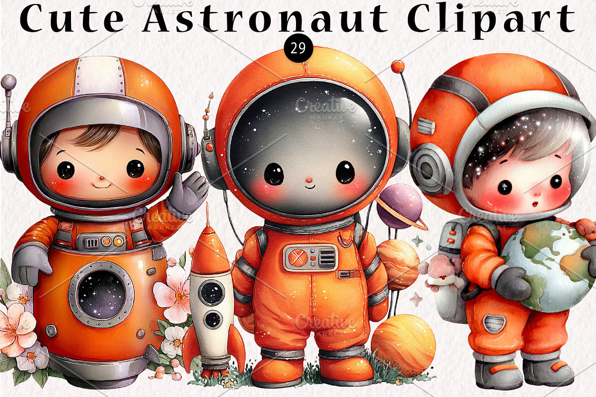 Cute Astronaut Clipart, a Seasonal Illustration by CreationArt (Photo 1 of 5)