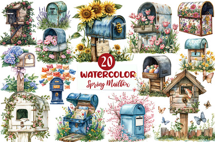 Spring Mailbox Sublimation Clipart, an Illustration by CreationArt