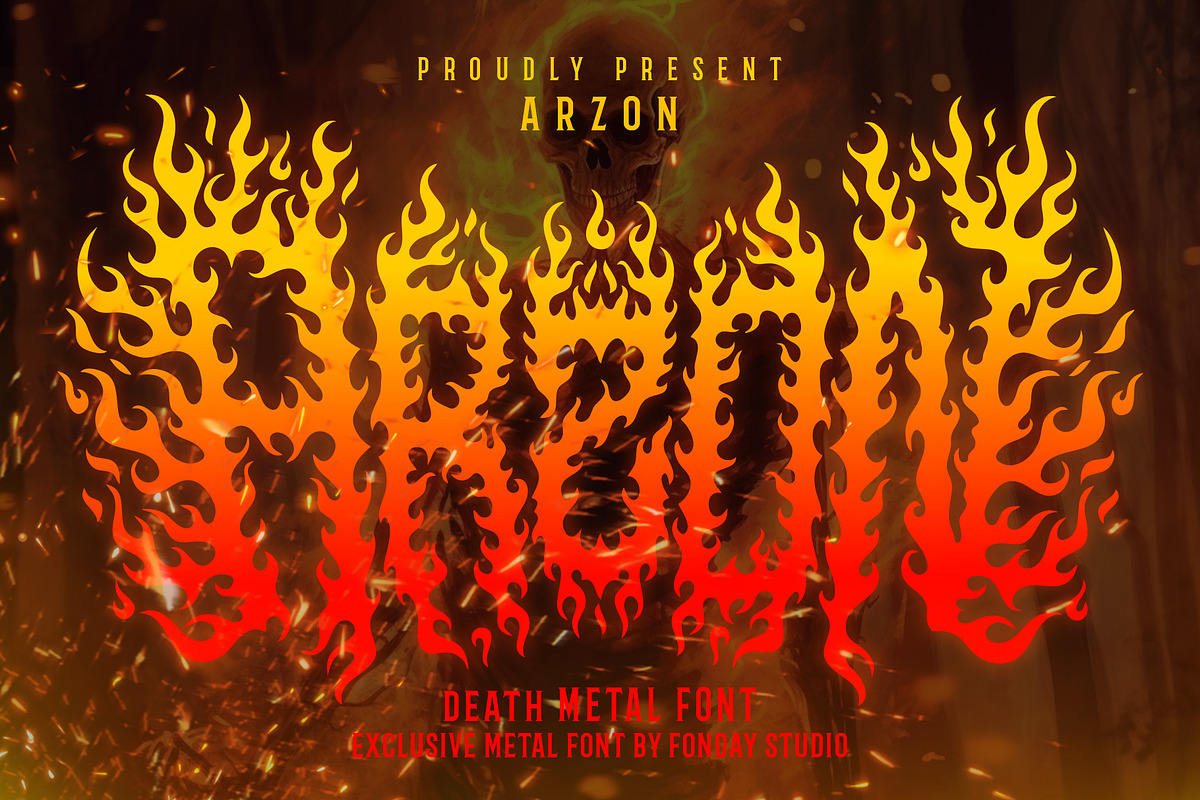 ARZON FIRE – Death Metal Fire Font, a Blackletter Font by Fonday Studio (Photo 1 of 9)