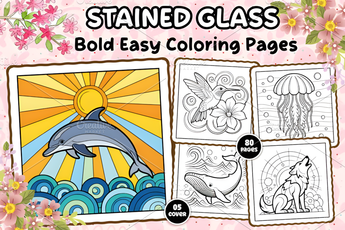 Stained Glass Coloring Page, a Decorative Illustration by Design Station (Photo 1 of 3)