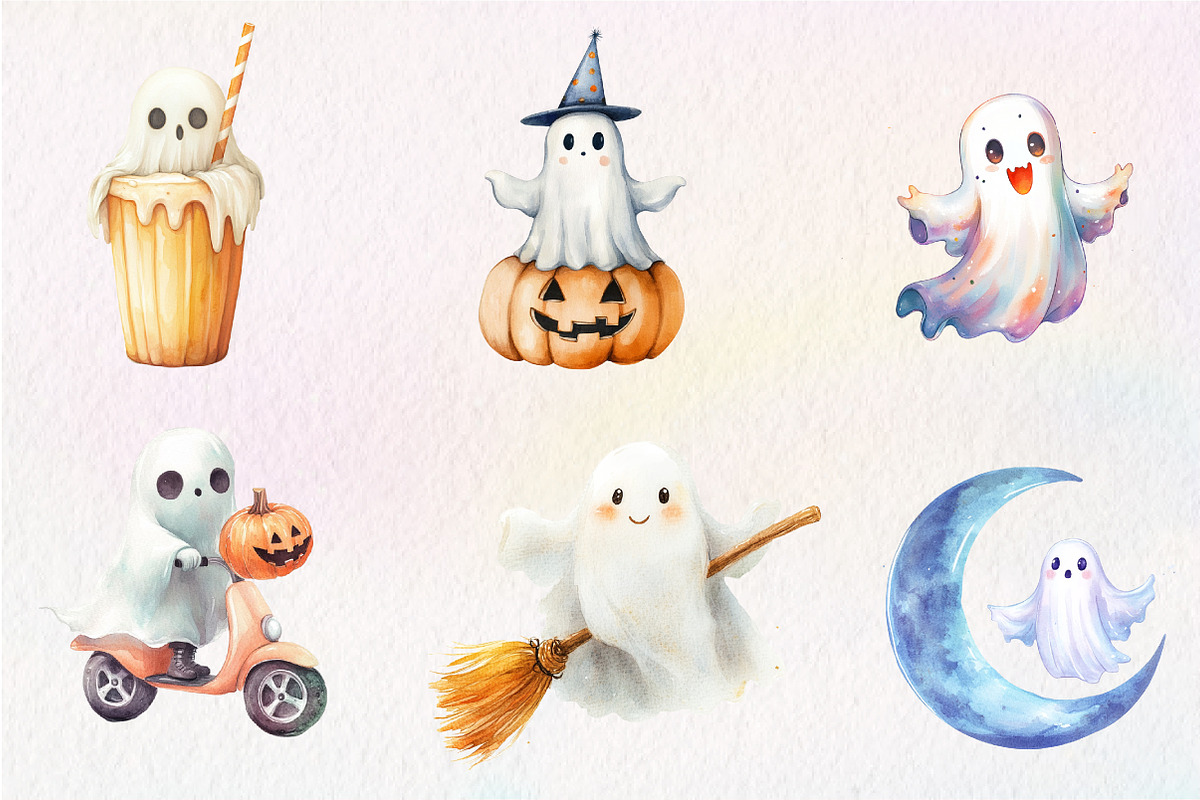 Retro Halloween Ghost Clipart, an Illustration by CreationArt (Photo 5 of 5)