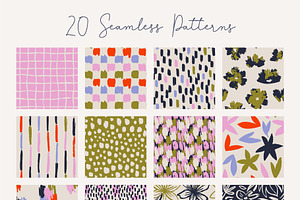 Flowers And Spots Seamless Patterns