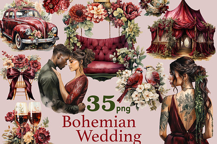 Bohemian Wedding Clipart Set, a Person Illustration by GlamArtZhanna