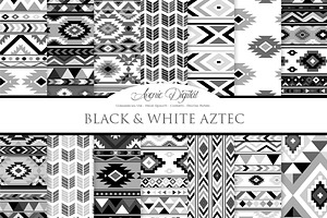 Black and White Aztec Digital Paper, a Pattern Graphic by Avenie Digital