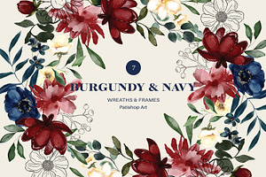 Burgundy & Navy Watercolor Clipart