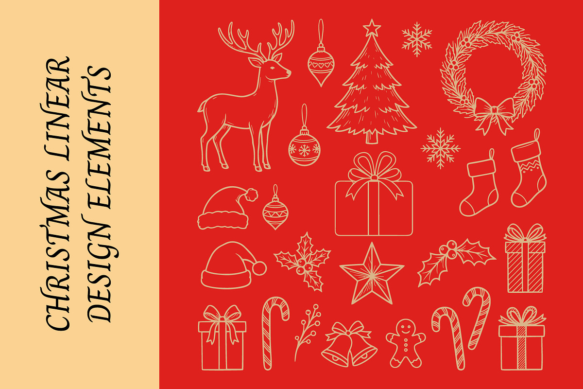Christmas Linear Line Art Elements, a Decorative Illustration by nandinigraphics (Photo 3 of 4)