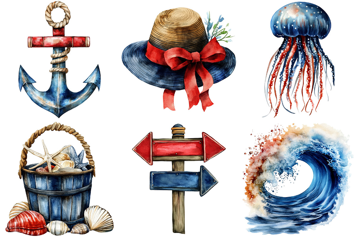 Watercolor Coastal Clipart, an Illustration by Craft Nest (Photo 7 of 9)