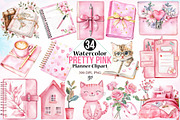 Watercolor Pretty Pink Planner PNG, an Illustration by Canvas Craft (Thumbnail 1 of 4)