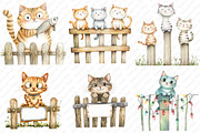 Watercolor Funny Cats on Fence PNG, an Illustration by Watercolor design (Thumbnail 4 of 12)