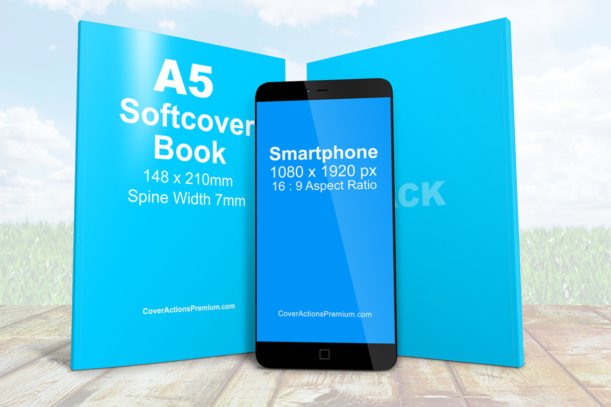 Smartphone With A5 Book Combo Mockup, an iPhone Mockup by Cover Actions Premium (Photo 1 of 3)