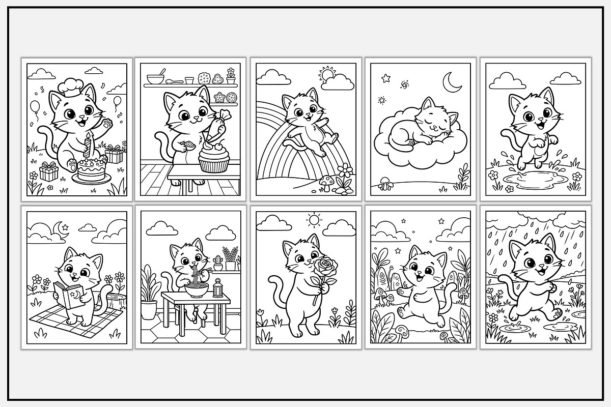 Cat Daily Routine Coloring Book, an Animal Illustration by Lamia Emad (Photo 2 of 5)