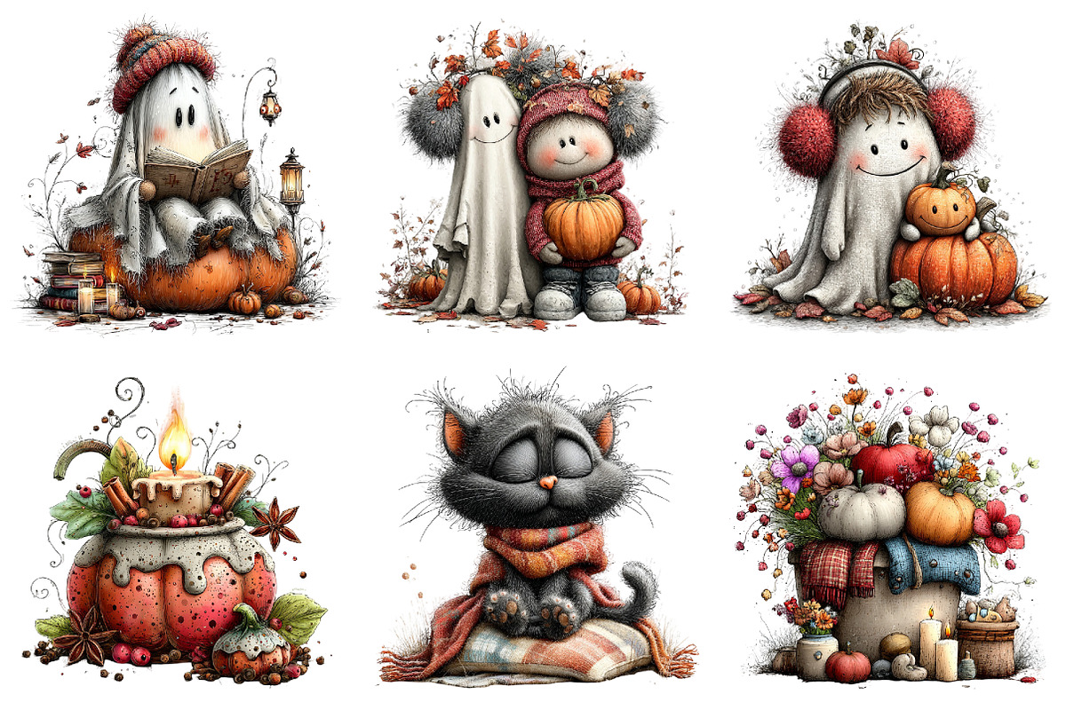 Whimsical Cozy Halloween Clipart, a Seasonal Illustration by DreamArtGraphic (Photo 2 of 5)