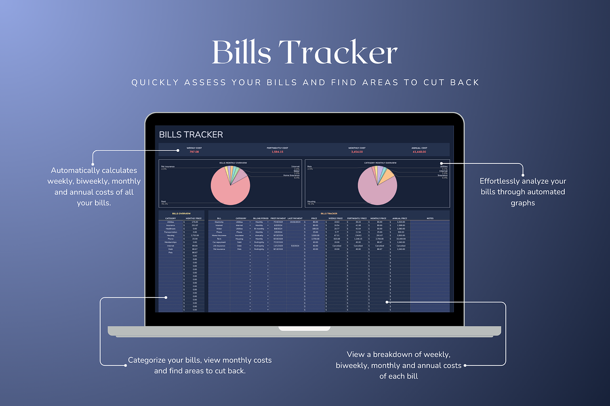 Bills Tracker - Darkmode, a Templates & Theme by The Creative Plans co (Photo 4 of 10)