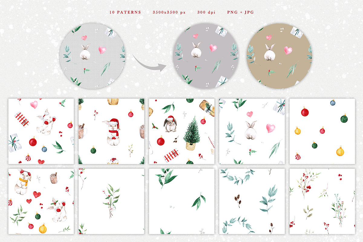 Christmas bunny - watercolor set, a Seasonal Illustration by LeriaArt watercolor (Photo 7 of 9)