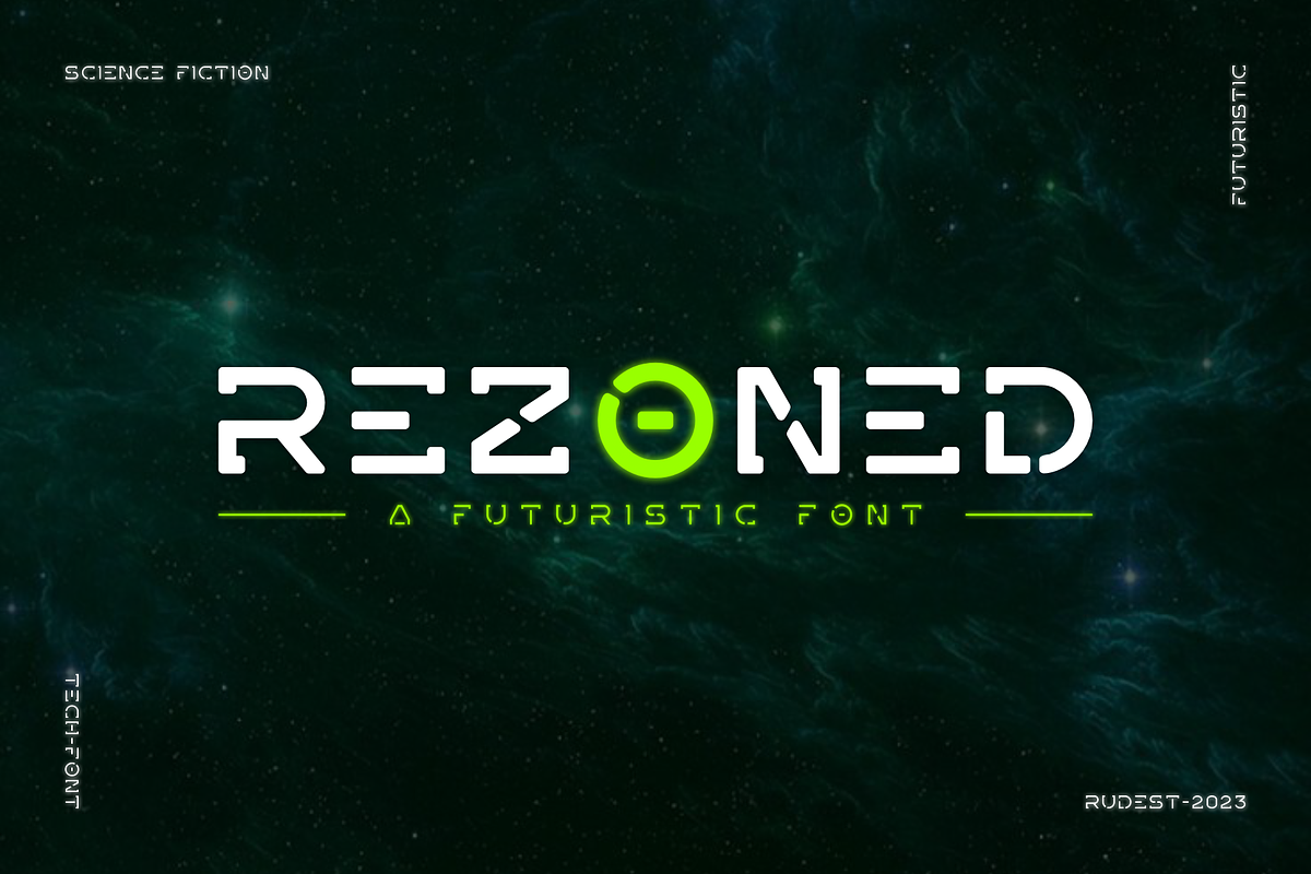 Rezoned - Futuristic Font, a Font by Rudest Studio (Photo 1 of 4)
