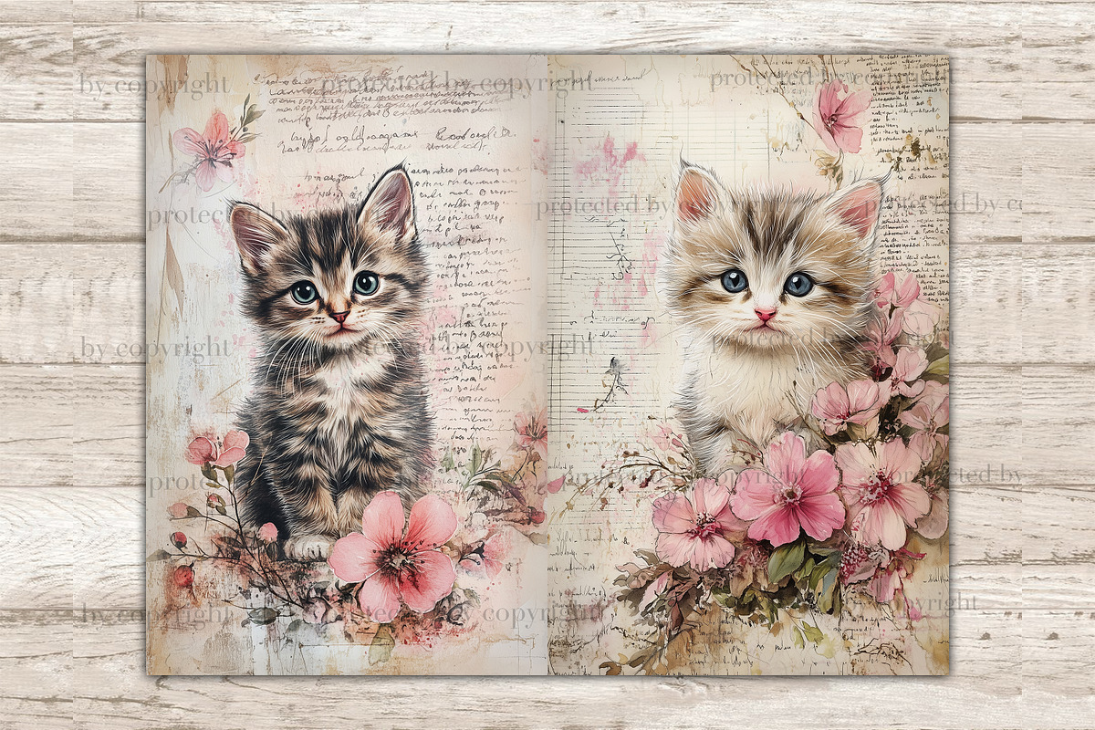 Cute Kitten Junk Journal Pages, an Animal Illustration by GlamArtZhanna (Photo 4 of 9)
