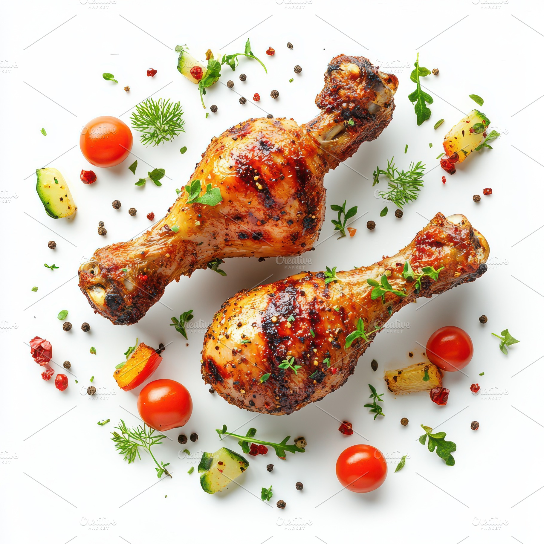 Spicy grilled chicken legs or drumst, a Food & Drink Photo by Pixeness Studio