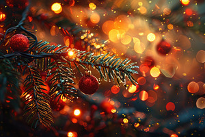 Close-up of a Christmas tree with gl, a Photo by LOGOCREATIVE