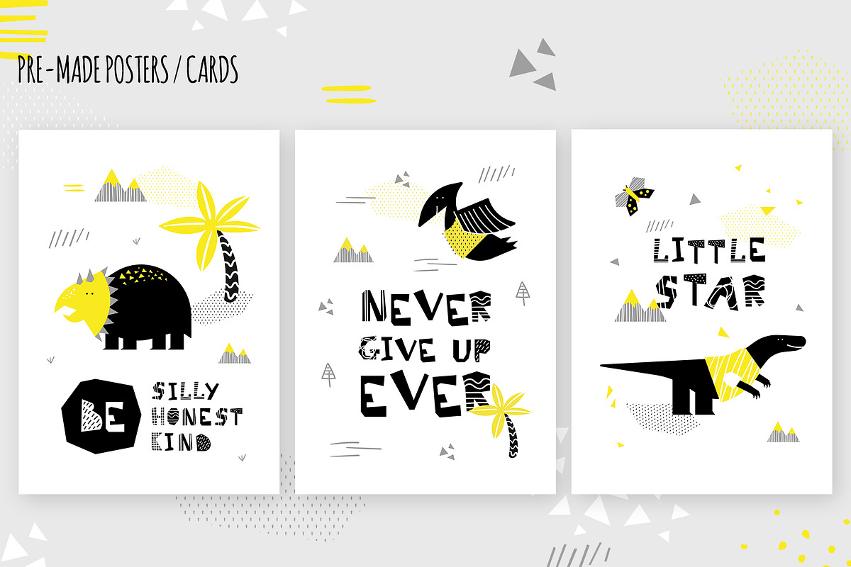 Dinos. Yellow design set., an Animal Illustration by kuchuk_design (Photo 2 of 9)