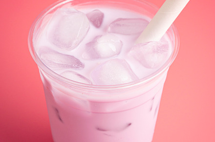 A Taro Boba Tea on a Pink Background