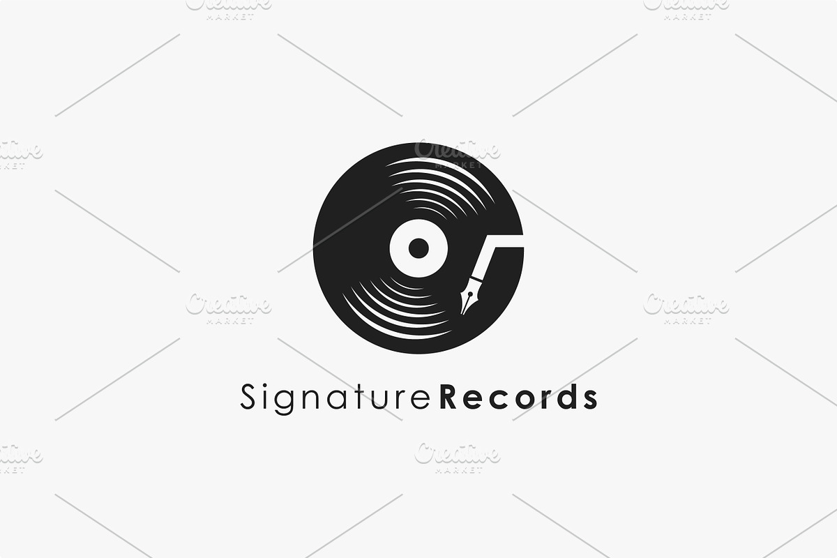 Music disc pen signature logo icon, a Branding & Logo Template by DOMHOUZE