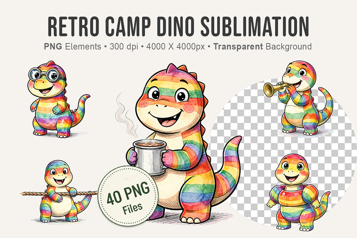 Retro Camp Dino Sublimation, an Illustration by Artnoy (Photo 1 of 8)